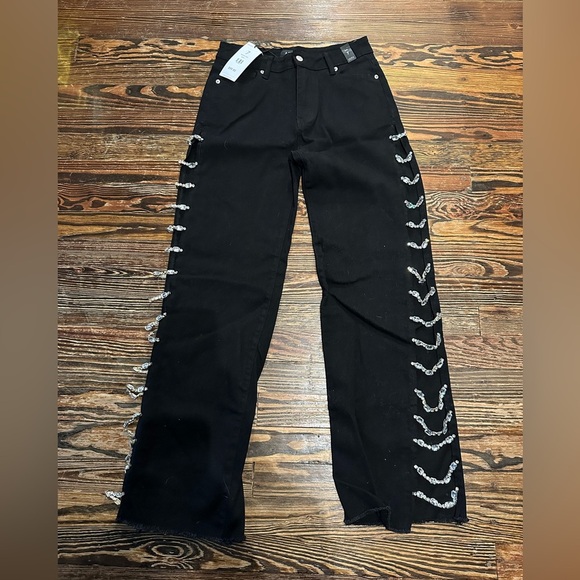 AKIRA NWT Black rhinestone open side jeans - Picture 1 of 6